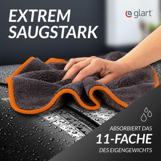 Glart 443TPO Microfiber Cloths 3-Pack - 600 GSM - 40x40 cm - Plush Car Polishing Cloths for Drying & Care - Ultra-soft, lint-free & absorbent - For car care, motorcycle, boat & household