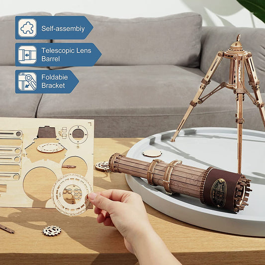 ROKR 3D Wooden Puzzle Monocular Telescope Wood Model Building Science Gifts for Adults Kids over 14 years 314 Pieces, Monocular Telescope