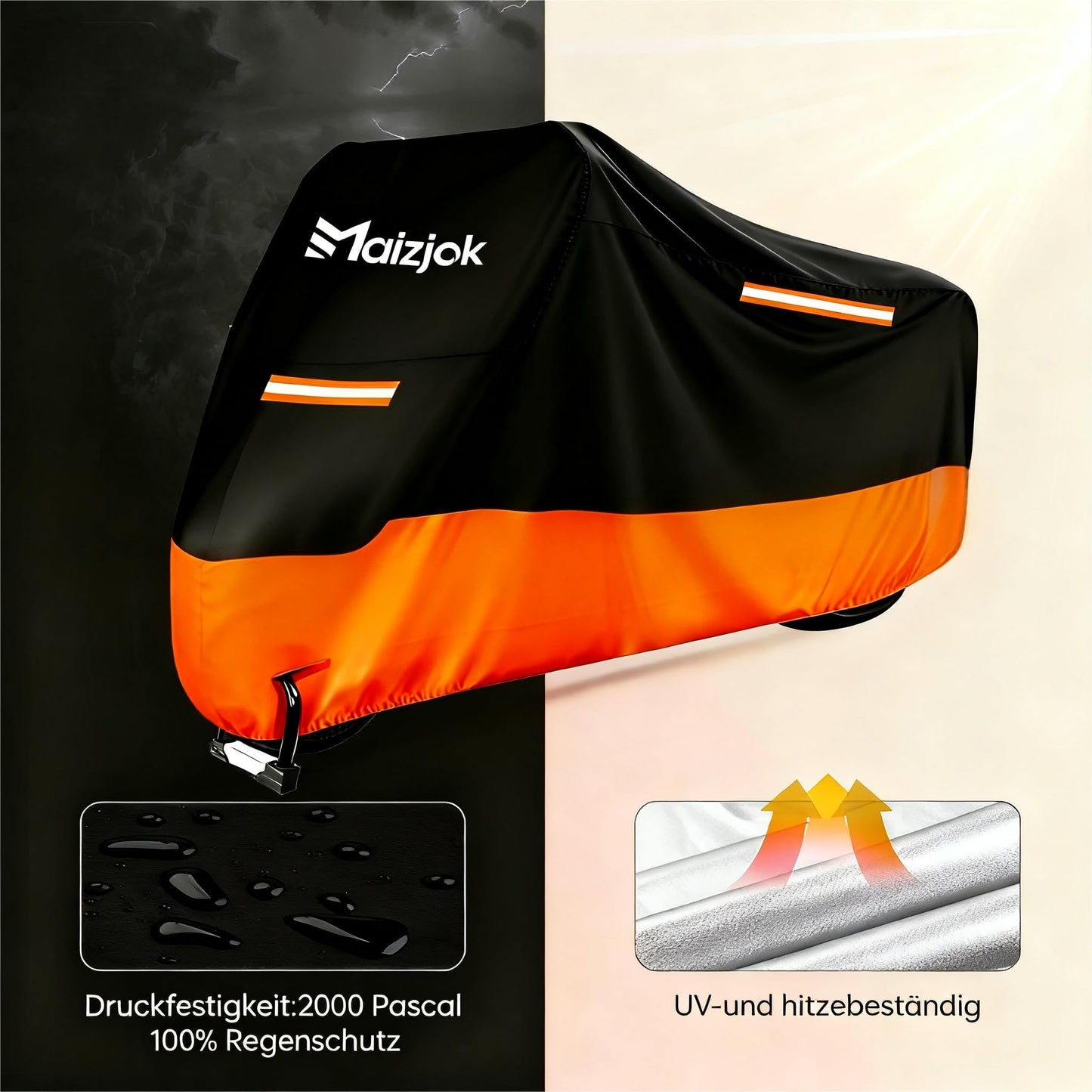 Maizjok Motorcycle Cover Outdoor Waterproof 210D Motorcycle Garage Cover, Motorcycle Cover Winterproof for Moped Scooter Motoroller Motor Enduro/Street (245x105x125cm)