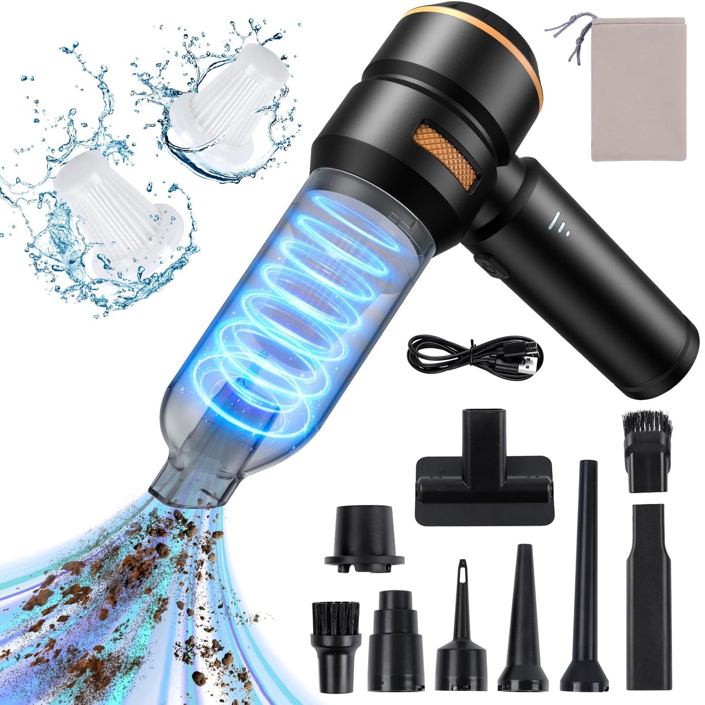 Handheld Vacuum Cleaner Cordless - 20000pa Car Vacuum Cleaner Strong, Mini Vacuum Cleaner for Car, PC, Home, Kitchen, Gaps and Corners, Vacuum Cleaner High Power, Can Be Used as Inflatable Pump, 6000mAh