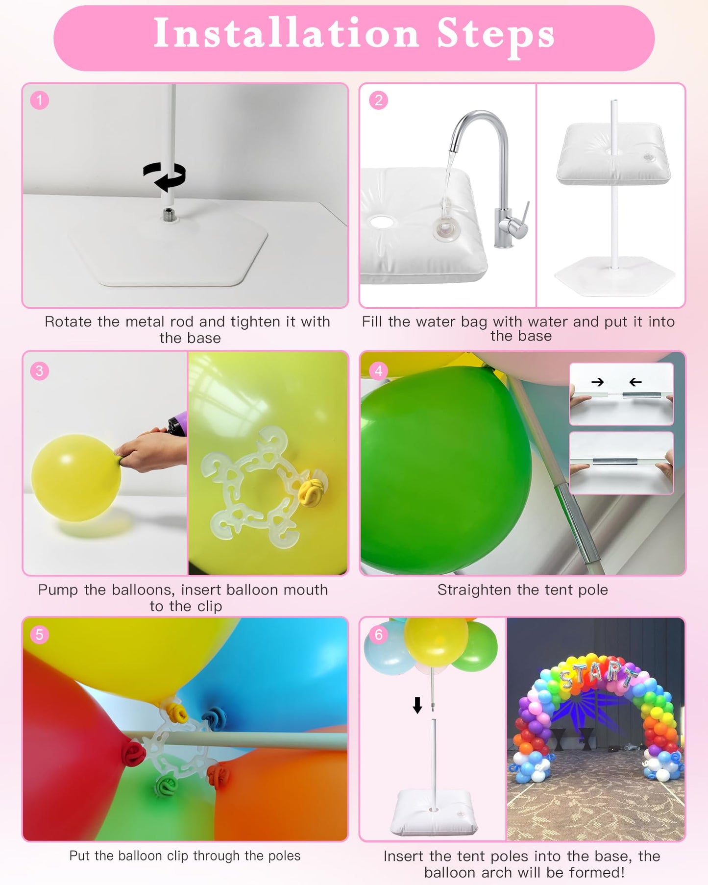 YALLOVE Reusable Balloon Arch, 2.2x3m, Semi-Circular Balloon Arch Kit, Adjustable, for Wedding, Graduation, and Birthday