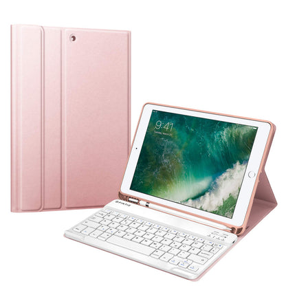 FINTIE Keyboard Case for iPad 9.7 2018 (6th Gen), Soft TPU Back Cover Keyboard Case with built-in Pencil Holder, Magnetic Detachable QWERTZ Bluetooth Keyboard, Rose Gold