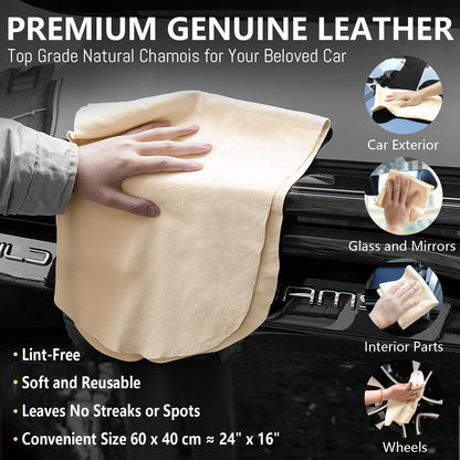 Airlab 2-piece window leather car cleaning cloth, car leather drying cloth window leather made of genuine leather for car motorcycle windows.