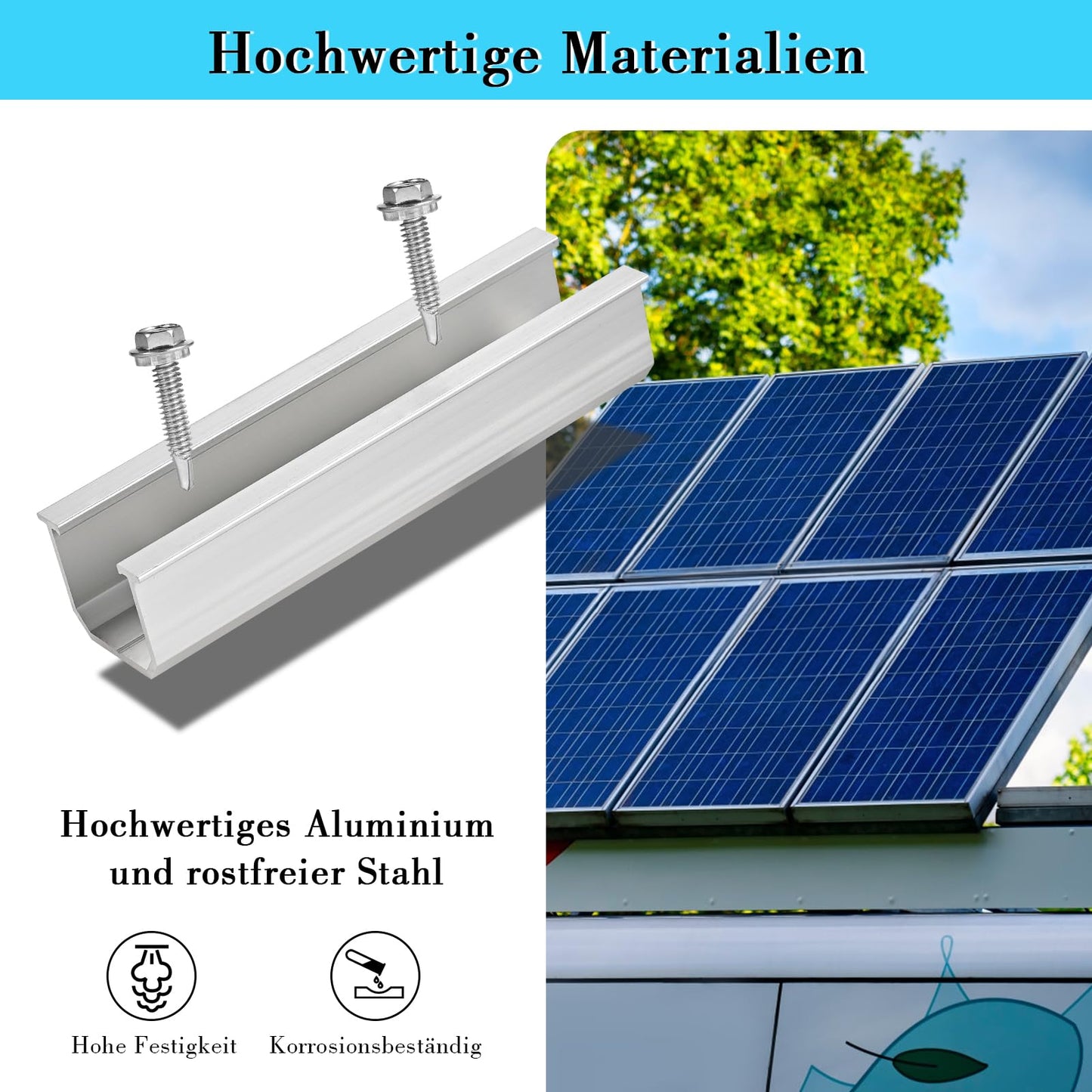 Philtool Solar Panel Mounting Kit, 12cm Aluminum Profile Rails and Accessories, Black Anodized, 30-35mm Adjustable Mount for Solar Panels, Panel Bracket for Flat Roof, Trapezoidal Roof, Sheet Metal Roof.