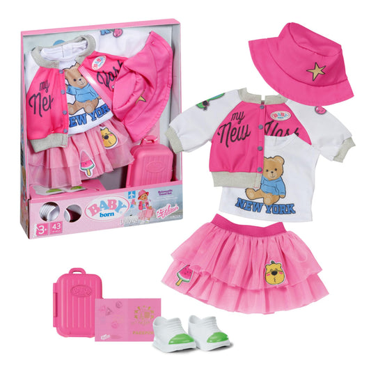 BABY born Deluxe Travel Outfit with doll dress, hat, shoes, passport, and suitcase for 43cm dolls, 836316 Zapf Creation.