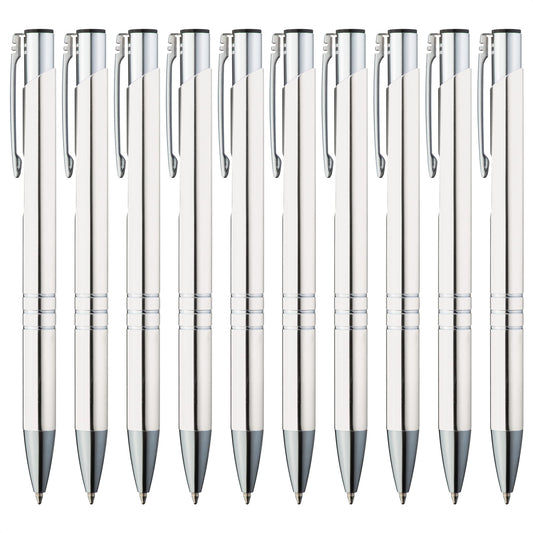 GIMEI® Metal Ballpoint Pen 50 Pieces | Premium Set High Quality, for Easy & Smooth Writing | White Pen with Blue Ink as Optical Highlight