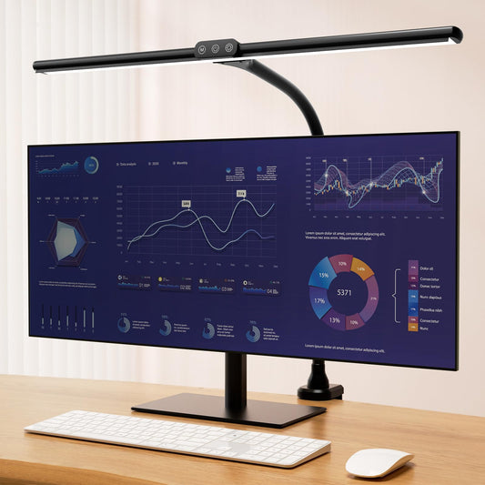 Hokone desk lamps for Home Office, 31.5" wide architect desk lamp with clamp, tall office lamp dimmable, black task light with timer, bright gooseneck lamp for workbench.