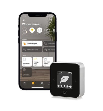 Eve Room (Apple Home) - Room climate & air quality monitor for clean and healthy air, measures pollutant concentration, temperature, and humidity, live healthy, Thread.