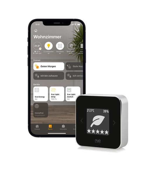 Eve Room (Apple Home) - Room climate & air quality monitor for clean and healthy air, measures pollutant concentration, temperature, and humidity, live healthy, Thread.