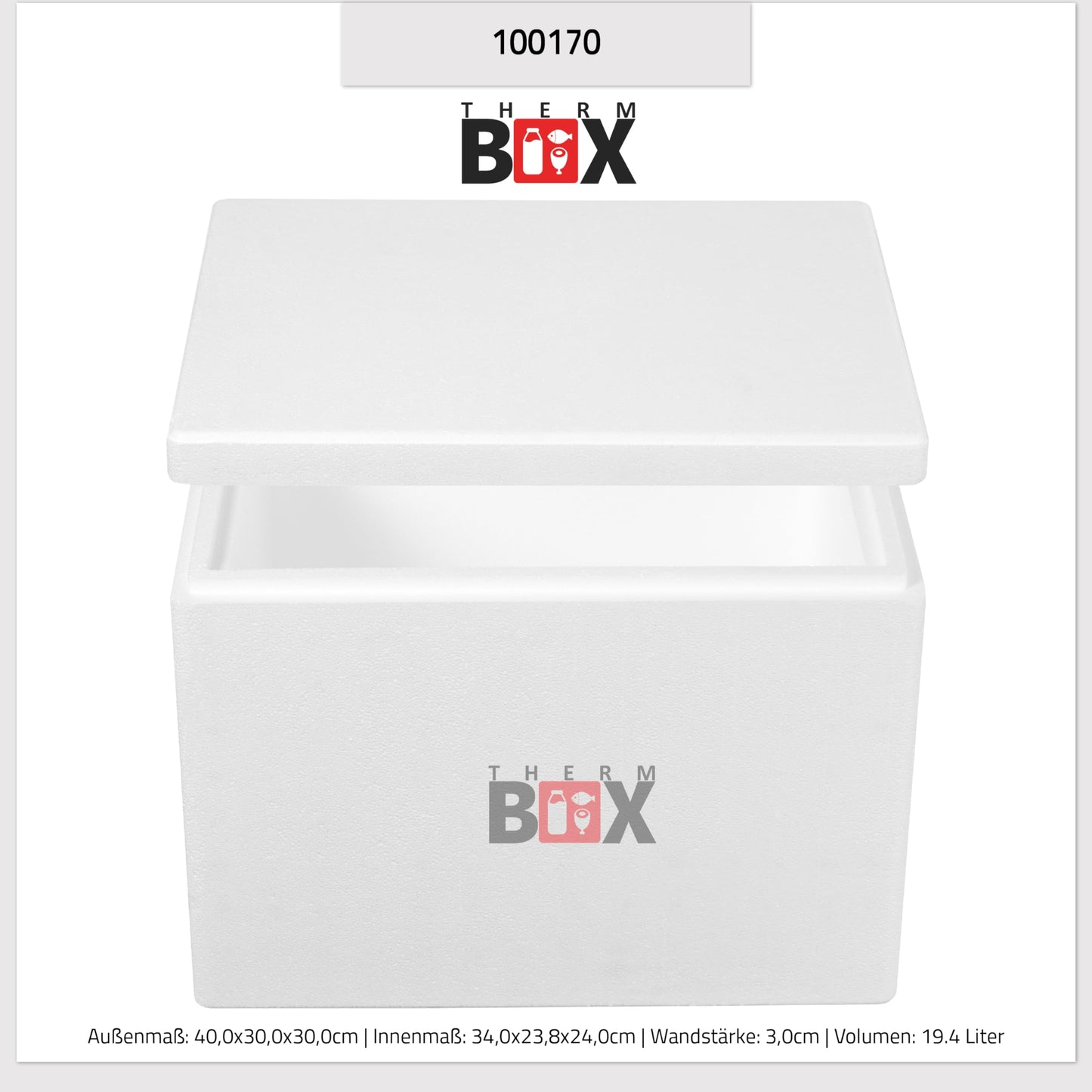 THERM-BOX Styrofoam box 19W Inside: 34x23x24cm Wall: 3cm Volume: 19.58L Insulated box Cooler box Insulated lunch box Reusable