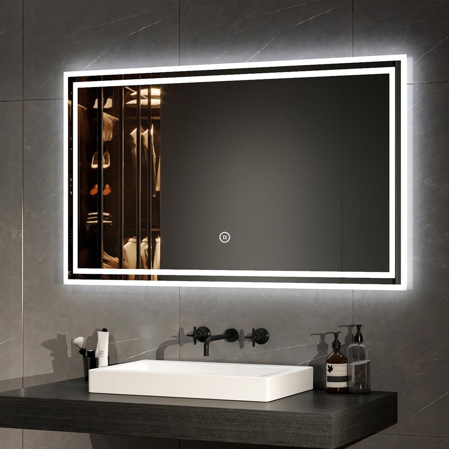 EMKE LED bathroom mirror 100x60cm with lighting 3 light color 3000-6500K cool white neutral warm white light mirror bathroom mirror with touch switch IP44 energy-saving