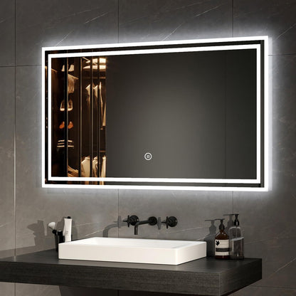 EMKE LED bathroom mirror 100x60cm with lighting 3 light color 3000-6500K cool white neutral warm white light mirror bathroom mirror with touch switch IP44 energy-saving
