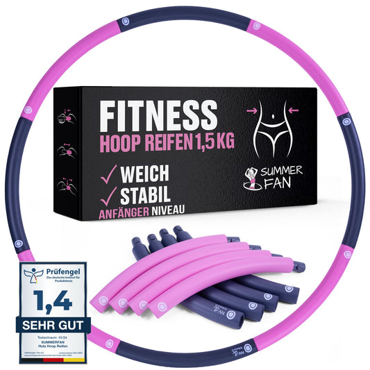 SummerFan Hula Hoop for Adults for Weight Loss 1.5kg without Waves and Bumps [1.5kg, 100cm, 8 Segments] - Hullahub Fitness Sport
