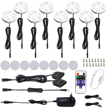 AIBOO LED Cabinet Lights 8pcs Complete Set, Under Cabinet Lighting with Remote Control, Kitchen Lamps, Display Cabinet Lighting Daylight White 6000K, LED Under Cabinet Light Set Including all Accessories