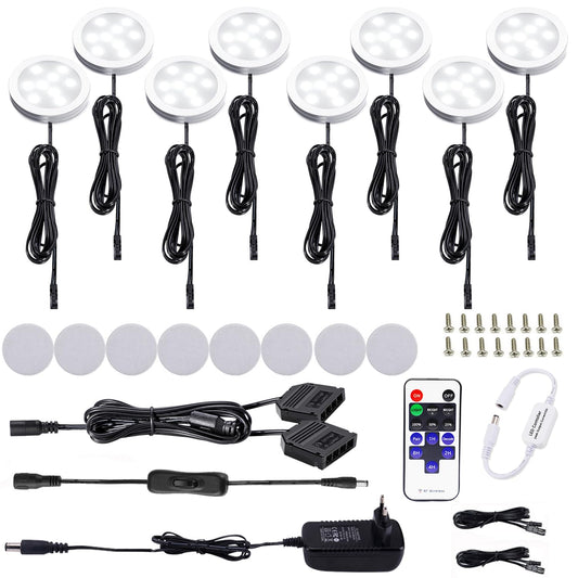 AIBOO LED Cabinet Lights 8pcs Complete Set, Under Cabinet Lighting with Remote Control, Kitchen Lamps, Display Cabinet Lighting Daylight White 6000K, LED Under Cabinet Light Set Including all Accessories