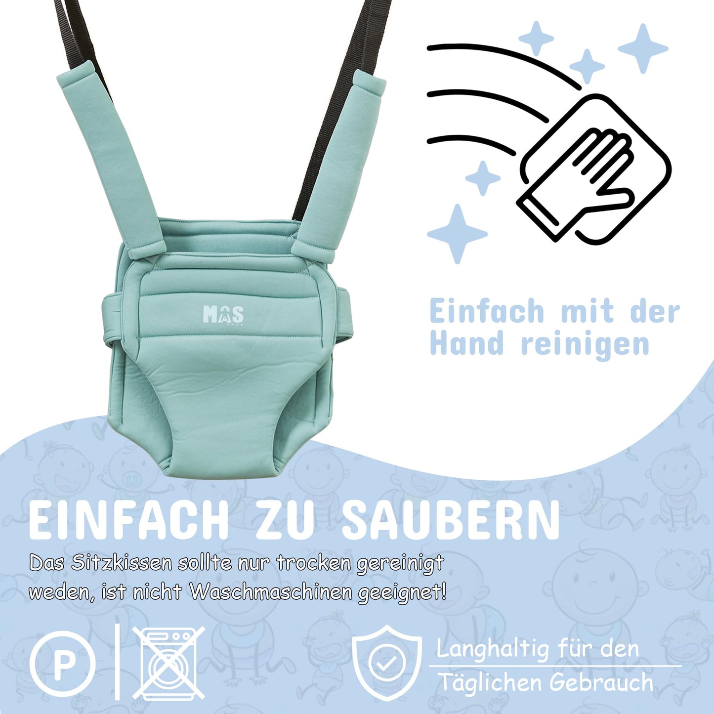 MOAS SHOP® Door Jumper Baby: Door Swing Baby, Baby Jumper, Age 4-24 months, Max Capacity 13kg, Ergonomic Seat with Harness, Adjustable Height, Door Frame Swing, Steel Anchor, Wipeable | Turquoise |