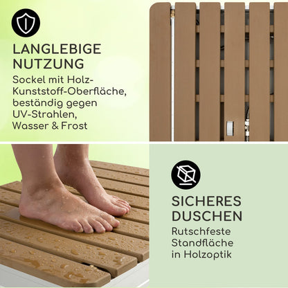 Blumfeldt Mobile Garden Shower, outdoor shower for the garden, floor shower with 4m fountain height, floor garden shower with wood look for pool & sauna, outdoor shower waterproof, frost- & UV-resistant.