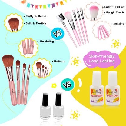 Glitter Tattoo Set for Girls, Eleanore's Diary 31 Biodegradable Glitter, Temporary Tattoo Kit, Kids Glitter Tattoos Set, 165 Stencils, 4 Brushes, 2 Glues, Gift for Girls 3+