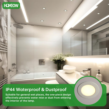 HOMEOW 12 pack Recessed LED Flat Panel Lights, 230V 5W 450 Lumens, Neutral White 4000K LED Spot, Cut-out 75-85mm, Diameter 100mm, IP44 Waterproof for Bathroom Kitchen Living Room.