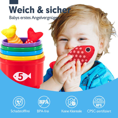 hahaland Baby toys for 1-2 year olds, fishing game for children 6-12 months, educational games, motor skills toys, Montessori toys, fish catching game - small gifts