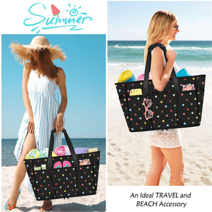 LUROON XXL beach bag with zipper for family, large foldable tote bag for women, ideal for beach, pool, picnic, and travel. Size: 50*35*20cm.