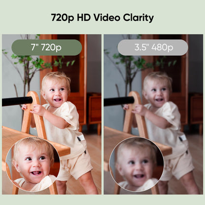 Bonoch 7-inch baby monitor with camera, 720P HD, 6000mAh battery, night vision, two-way audio, remote PTZ, VOX mode, temperature sensor, 8 lullabies.
