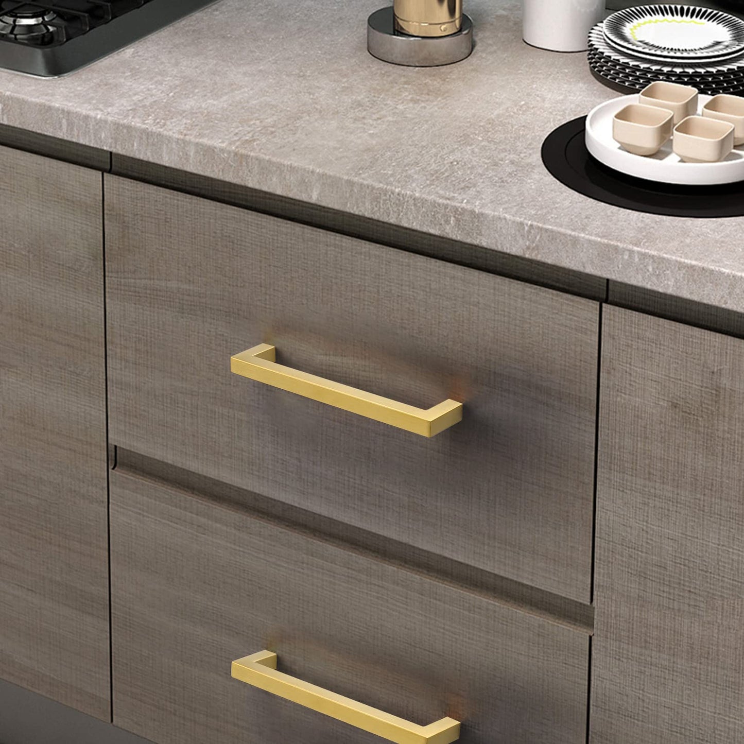 goldenwarm 5 pieces Furniture Handles Gold Drawer Handles Gold Kitchen Handles Brass Furniture Handles Stainless Steel Handles Gold Kitchen Handles 320mm Hole Spacing Kitchen Handles Gold