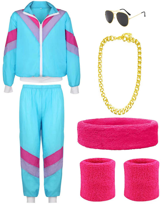 90s 80s outfit men women 80s tracksuit jacket pants suit 80s accessory 80s clothing men New Kids costume 80s Schlagerparty bad taste outfit couples carnival(XXL)