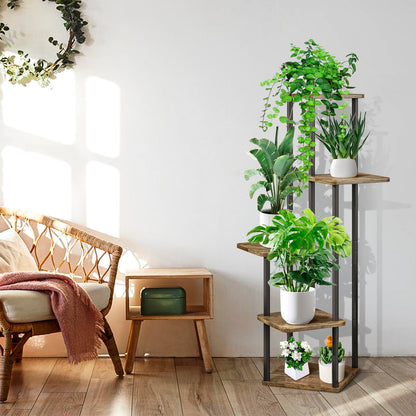 VASZOLA 5-Tier Wooden Flower Rack Plant Stand, Multi-layer Flower Shelf Plant Holder Flower Bench Flower Staircase Plant Staircase Stand Shelf for Indoor Garden Balcony Decor (Black)