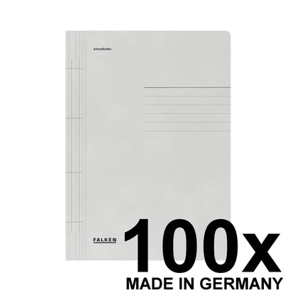 Original Falcon 100-pack recycled fasteners size A4 grey. Made in Germany with Blue Angel certification. Ideal for school and university use.