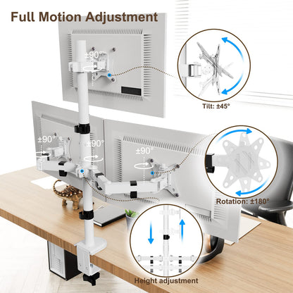 PUTORSEN Triple Monitor Stand for 13-32 inch Flat & Curved Screens, 80cm Pole Desk Mount with Swivel, Tilt, Height Adjustment, 9kg per Arm, VESA 75x75/100x100, White