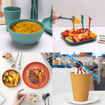 48 Piece Unbreakable Dinnerware Set, Reusable Camping Plasticware for 4 People Picnic Lightweight Colorful Grill Plastic Serving Plates Bowls Utensils
