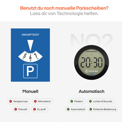 OOONO P-DISC NO2 - Electronic parking disc with approval for the car - Automatic digital parking disc electrically approved by the KBA according to the Road Traffic Act (StVO) - Electric parking clock approved for the car