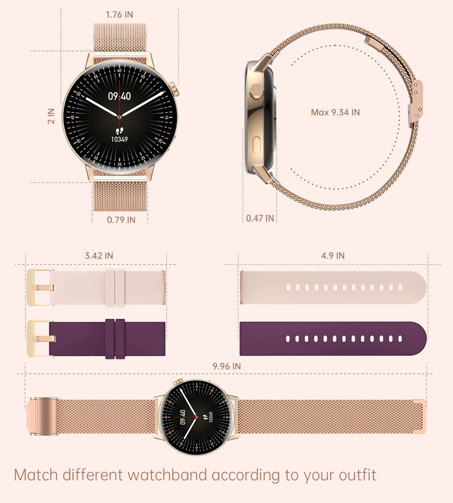 Iaret Smartwatch for women with phone function, 1.32 inch HD touchscreen fitness watch with menstrual cycle tracking, heart rate monitor, SpO2, 20 sports modes, waterproof sports wristwatch for Android iOS, rose gold.