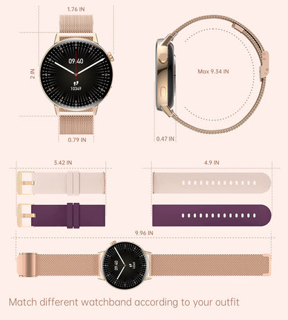Iaret Smartwatch for women with phone function, 1.32 inch HD touchscreen fitness watch with menstrual cycle tracking, heart rate monitor, SpO2, 20 sports modes, waterproof sports wristwatch for Android iOS, rose gold.