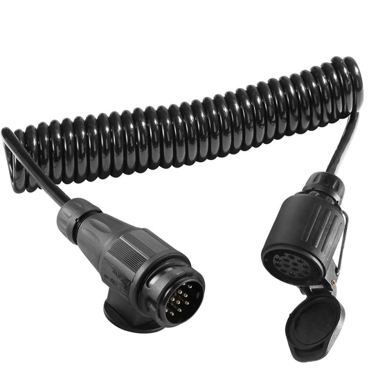 AgriShop trailer extension cable adapter 13-pin to 13-pin, 2.8m spiral cable trailer 13-pin trailer extension with male female plug, adapter trailer coupling 13 to 13 pin CE