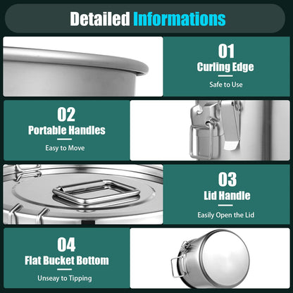 6L/12L Stainless Steel Grain Container Flour Container Airtight Canister Kitchen Cereal Food Storage Container Grain Bin Kitchen Stainless Steel Bucket Kitchen Pail with Lid (12L)