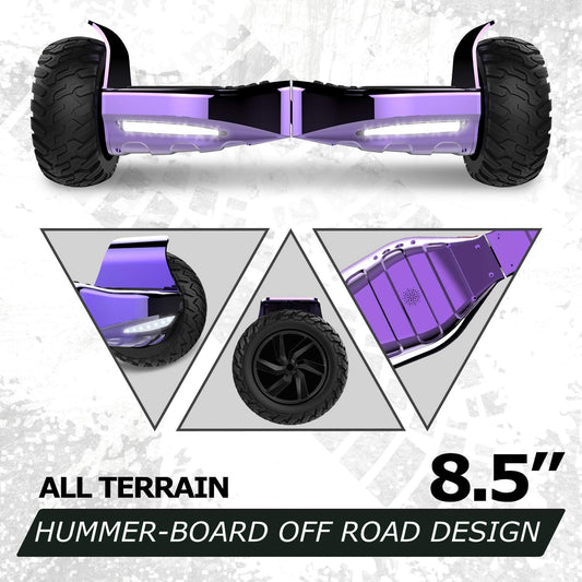GeekMe Hoverboards Offroad 8.5 Inch, SUV Hoverboards with APP, Bluetooth Speaker, Dual Motor, LED Lights, All Terrain Hoverboards for Kids and Adults