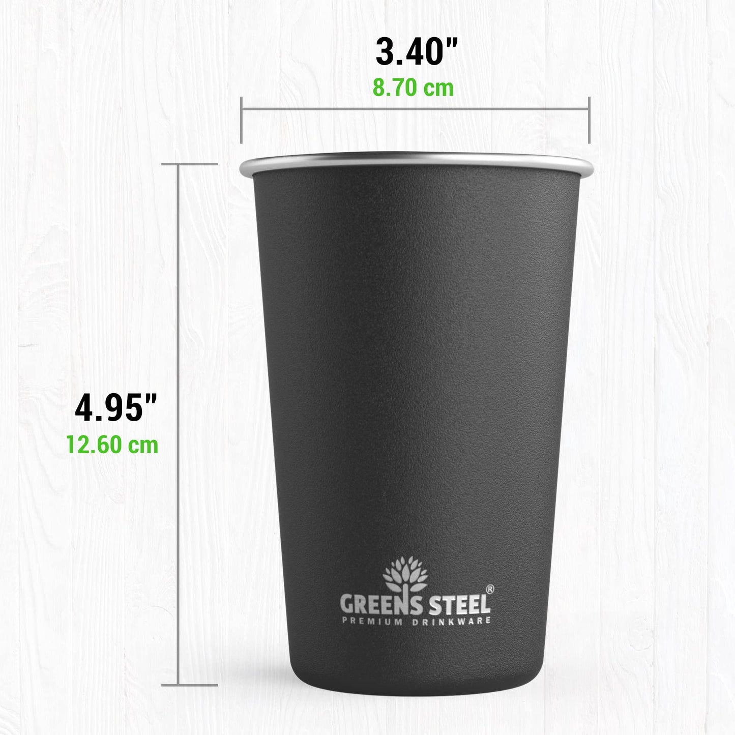 Greens Steel Stainless Steel Tumbler - Set of 4, Black, 16oz I Single-walled, stackable & reusable drinking cup set I Scratch-resistant, non-slip, colorfast & BPA-free I Ideal for travel & camping