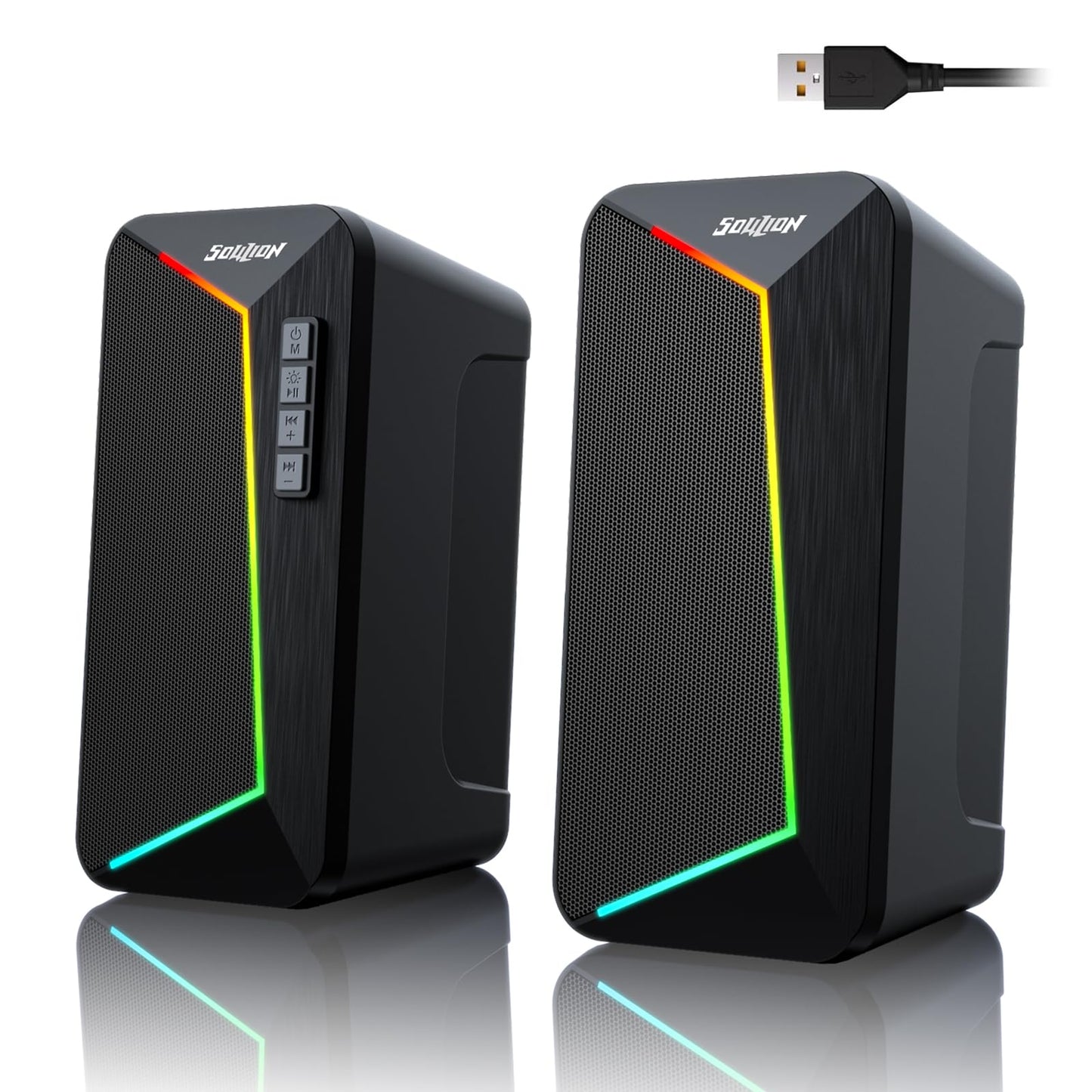 SOULION R40 Computer Speakers, 2.0 USB-powered, Lighting for PC with volume control button, Bluetooth 5.3, Surround Sound for Laptop, Tablets, Smartphone