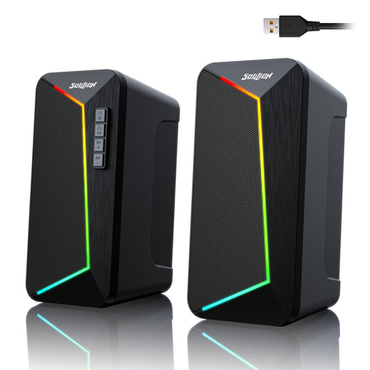 SOULION R40 Computer Speakers, 2.0 USB-powered, Lighting for PC with volume control button, Bluetooth 5.3, Surround Sound for Laptop, Tablets, Smartphone