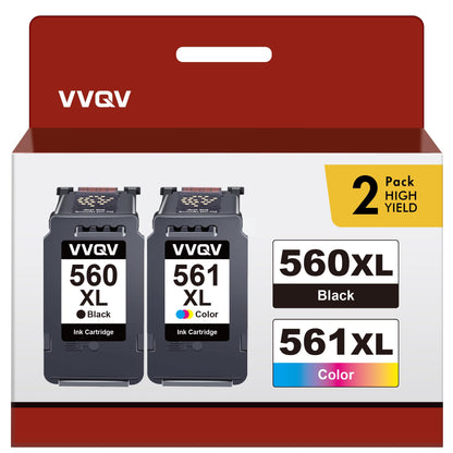 VVQV PG-560XL CL-561XL printer cartridges multipack for Canon 560 561 560XL 561XL cartridges for Pixma TS5350 TS5351 TS5352 TS5353 TS7450 TS7451 (1 Black 1 Tri-Color)
