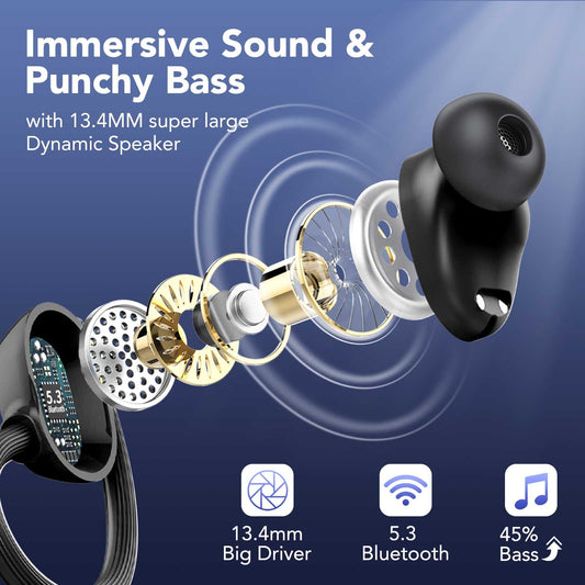 Tukio Bluetooth Headphones Sport, Wireless Bluetooth Earphones, 80Hrs In-Ear 20250119-00 Dark Black