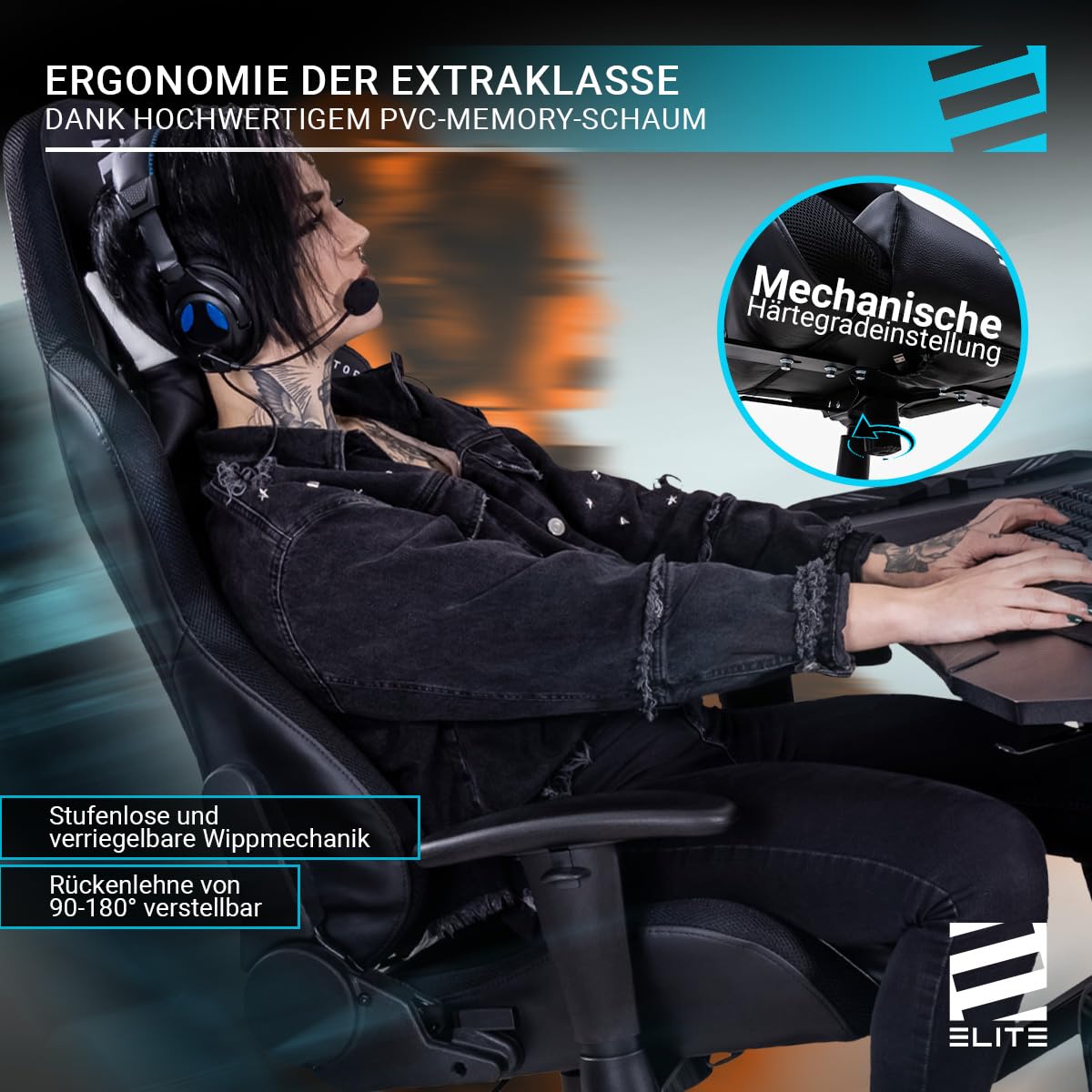 ELITE Gaming Chair MG200 Destiny | Ergonomic Office Chair - Desk Chair - Executive Chair - Armchair - Racing Gaming Chair - Gaming Chair - Swivel Chair - Chair - Faux Leather Sport Seat (Black/Blue)