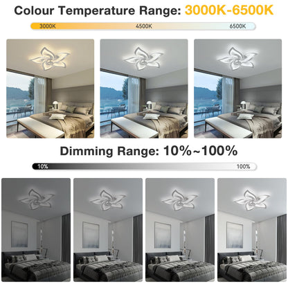 YUNLONG ceiling fan with lighting and remote control. Quiet chrome ceiling lamp with fan. Reversible DC motor, dimmable. Ceiling fan with 6 speeds for summer and winter operation.