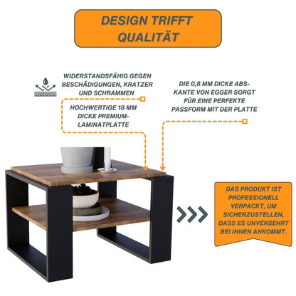 CraftPAK living room table for couch made of high-quality wood material, sturdy & modern coffee table with additional storage space, Model Kaja 63, color Retro-Black