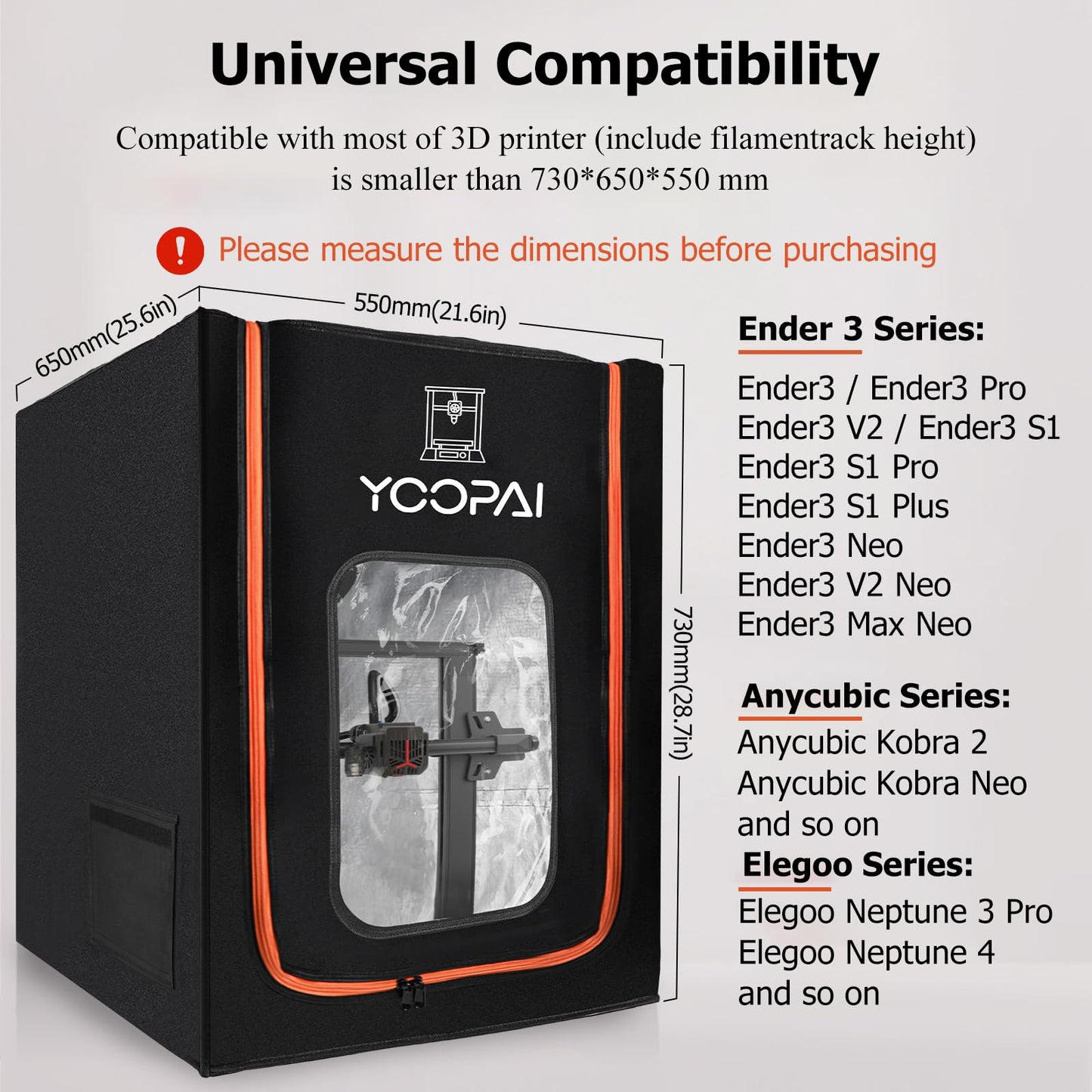 YOOPAI 3D printer enclosure cover with LED light, constant temperature enclosure for Creality Ender 3 V3 SE/KE/Ender 3/Ender 3 V2/Anycubic Kobra/Elegoo, 550 * 650 * 730 mm.
