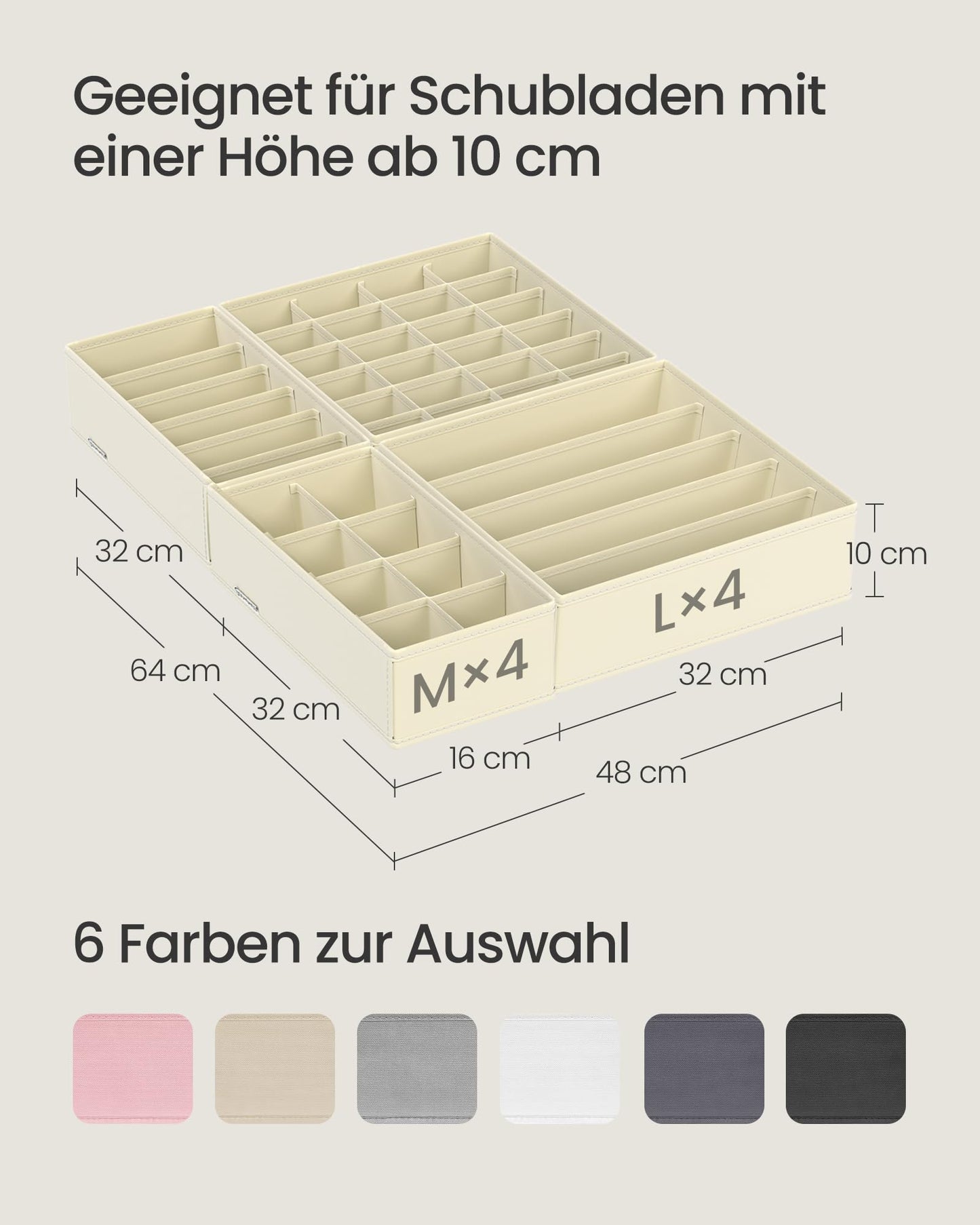 SONGMICS Underwear Organizer 8-pack, foldable drawer organizer, wardrobe organization system, storage box for bras, socks, ties, beige RUS008M01.