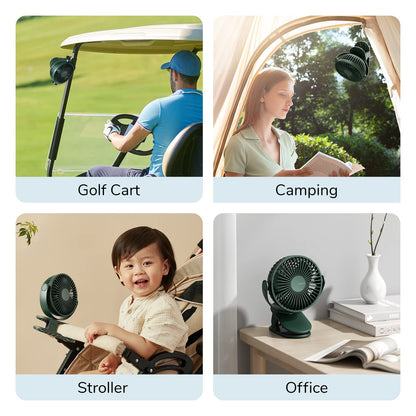 JISULIFE Clip-on Table Fan, Mini Stroller Fan, 4000mAh USB Small Fan with 16 hours, 4 modes Quiet Battery Fan for Outdoor Camping Golf Cart Indoor Treadmill - Green