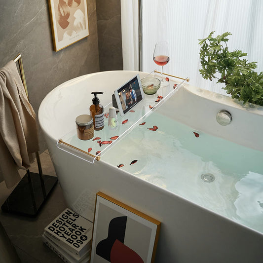 Bath tray 80cm acrylic bathtub caddy tub shelf tub bridge bathtub tray with gold handles - bathtub accessory